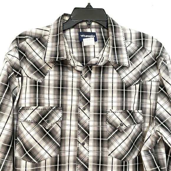 Wrangler Pearl Snap Plaid Shirt XL Gray Cowboy Western Country Classic - Picture 1 of 5